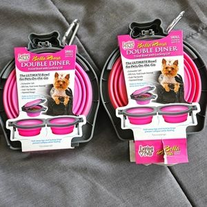Dog Travel Bowl PINK Loving Pets Double Diner Locking Lid set of 2 hiking